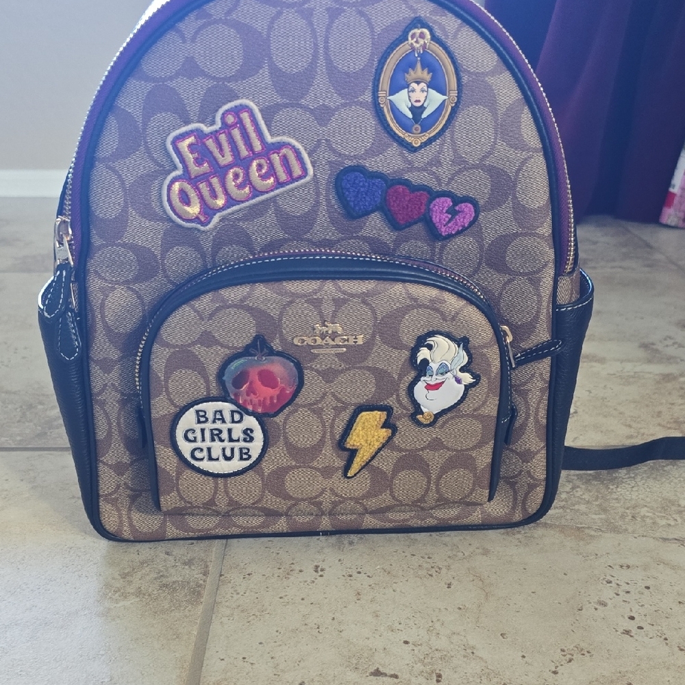 Disney Coach Tan Backpack with Disney Villan Patches